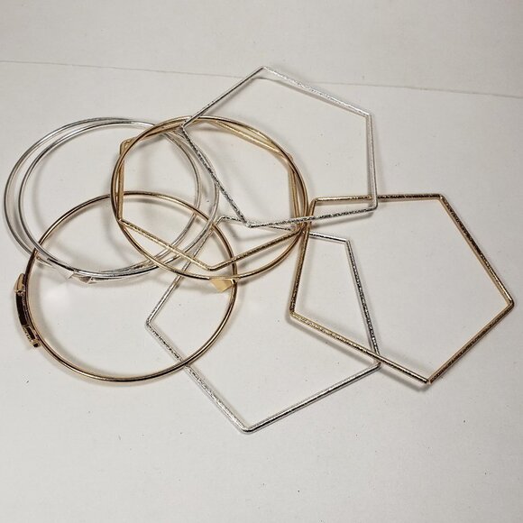 Set of 8 Silver & Gold-Tone Arrow & Geometric Bangle Bracelets Stackable Jewelry - Picture 9 of 10